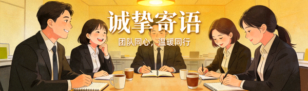诚挚寄语栏目配图，展示公司团队或温馨的沟通场景